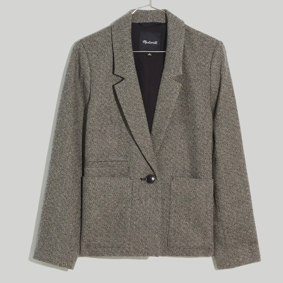 Madewell Crop Dorset Blazer Gray Geo Herringbone Size Large - Picture 1 of 5